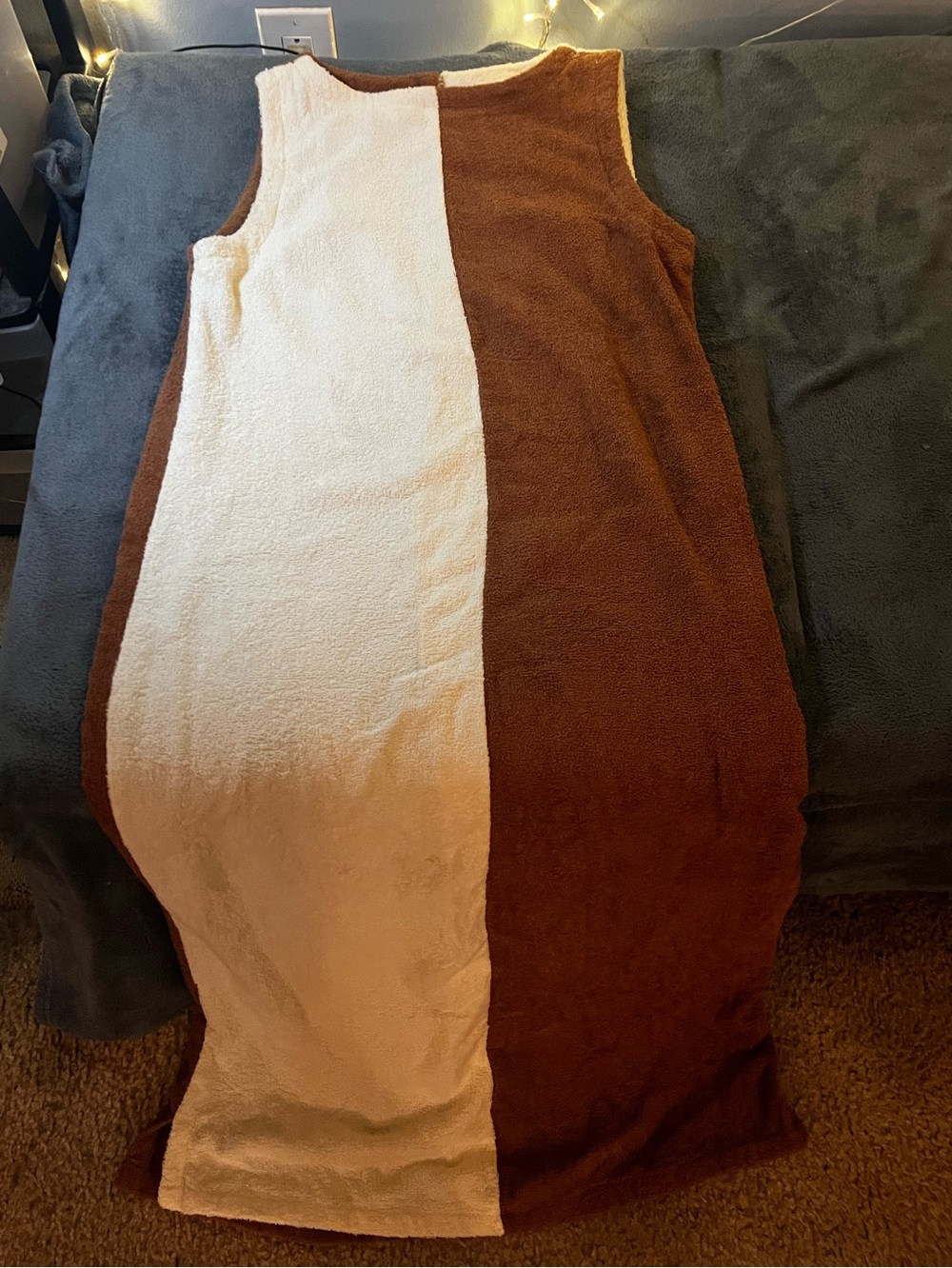 VRG GRL Colorblock Shift Dress Brown Cream Terry resort wear cover up caftan